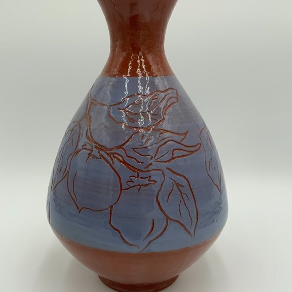 Handmade Etched and Painted Lavendar Terracotta Vase Stamped Christensen - Picture 5 of 9